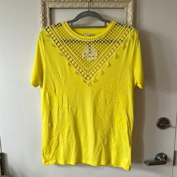 DESIGUAL | Yellow Lace Detail Embroidered Women's Top - Picture 2 of 16